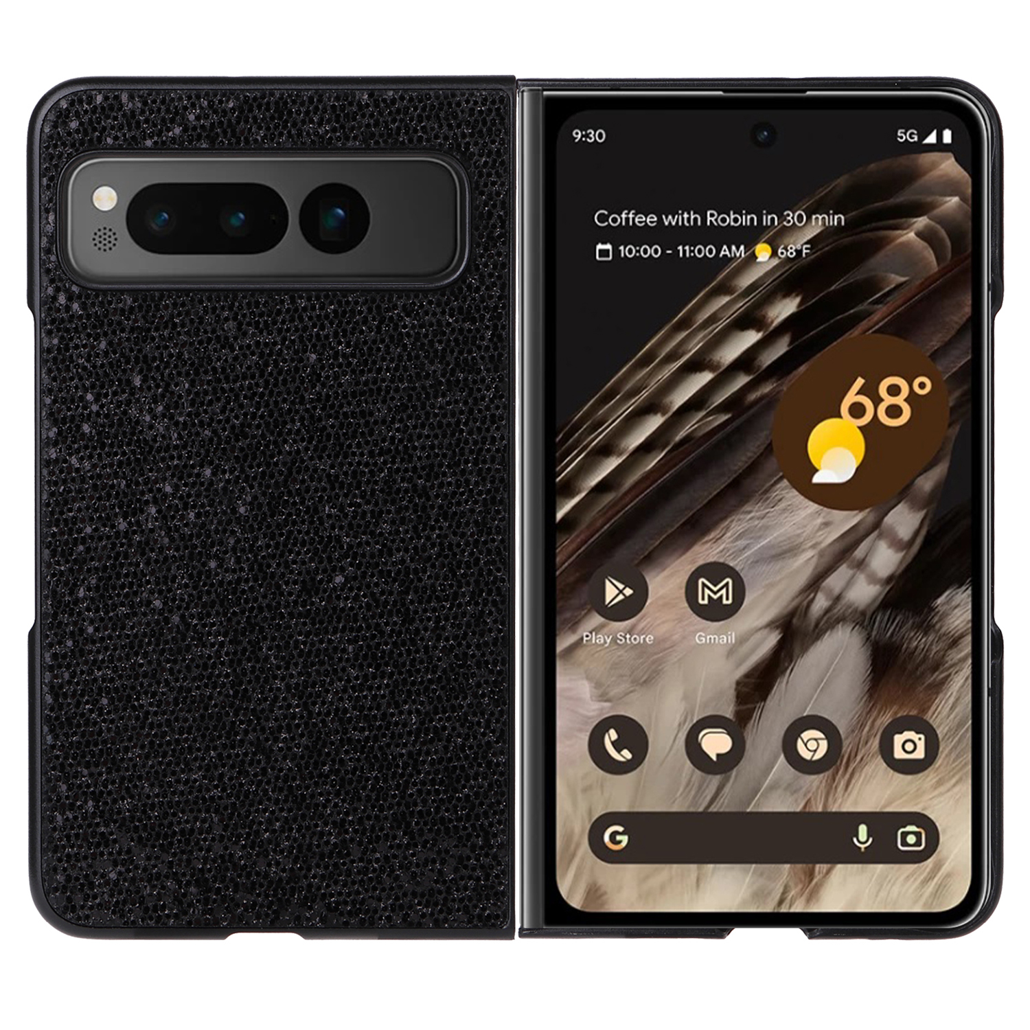 

Schockproof PU + pc + Tpu-telefonhülle Für Google Pixel Fold Anti-kratzer-telefon-shell-abdeckung - Schwarze Glitzernde Pailletten, Google Pixel Fold