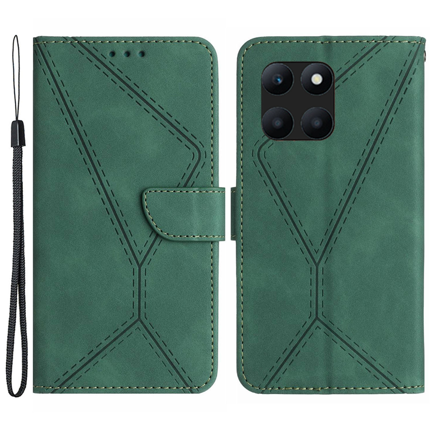 

HT05 Für Ehren X6a 4G Wallet Telefonhülle PU Leder Eingeprägter Line Ständer Telefonabdeckung - Grün, Honor X6a 4G