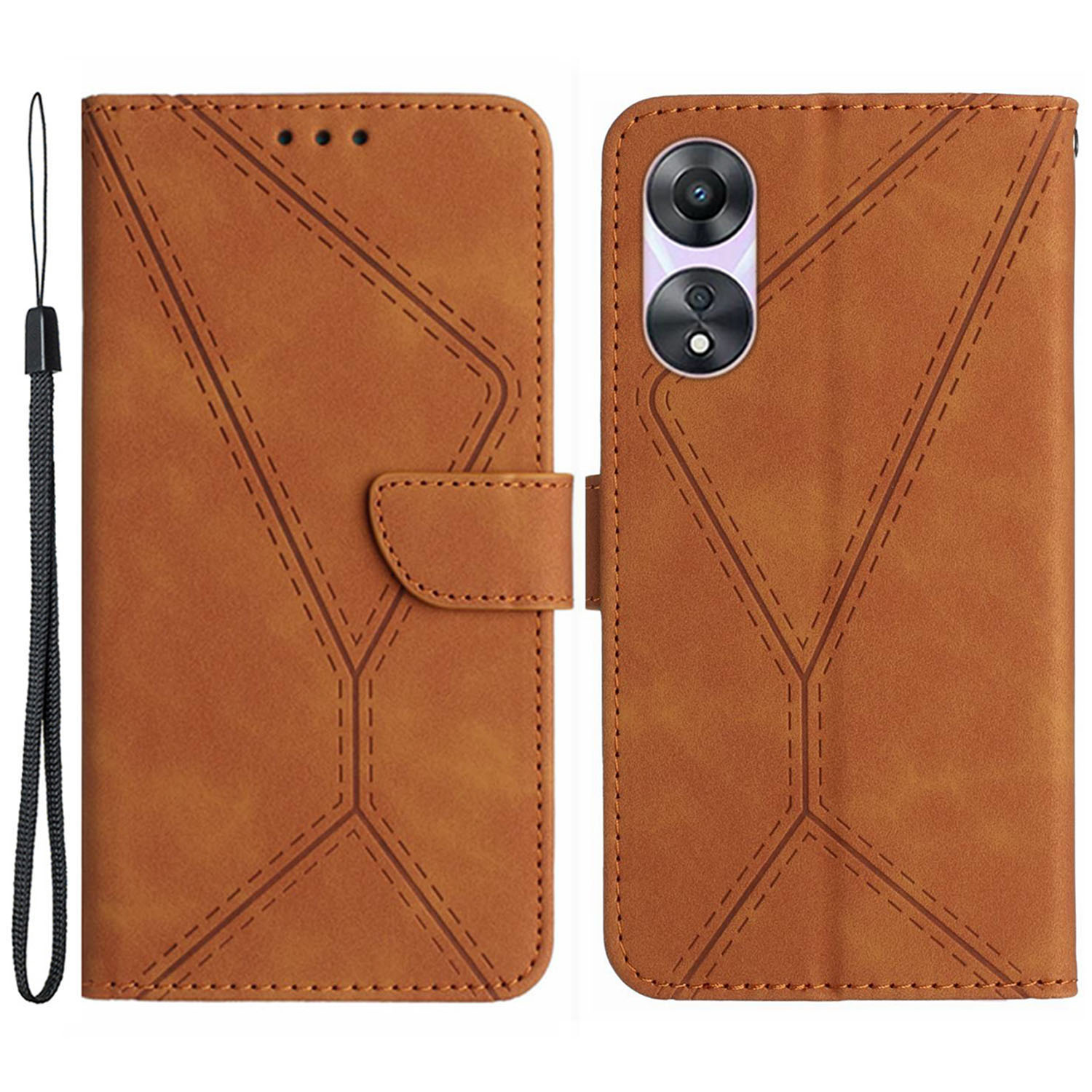 

HT05 Für Oppo A58 4G PU Leder Telefon Hülle Gedruckte Linie Mobiltelefon Brieftasche Cover - Braun, Oppo A58 4G