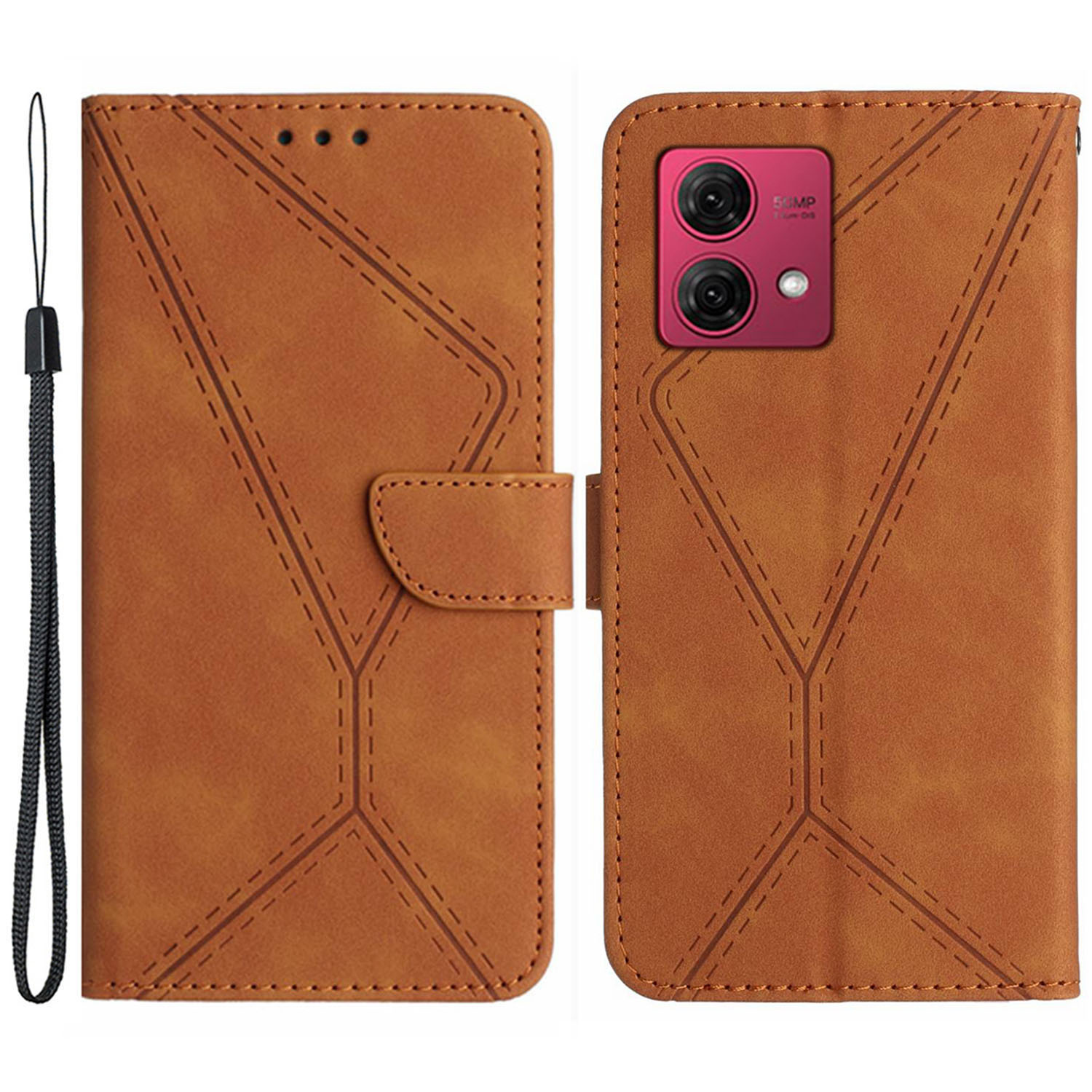 

HT05 Für Motorola Moto G84 5G PU Leder Folio Hülle Gedruckte Linien Brieftasche Telefonabdeckung - Braun, Motorola Moto G84 5G