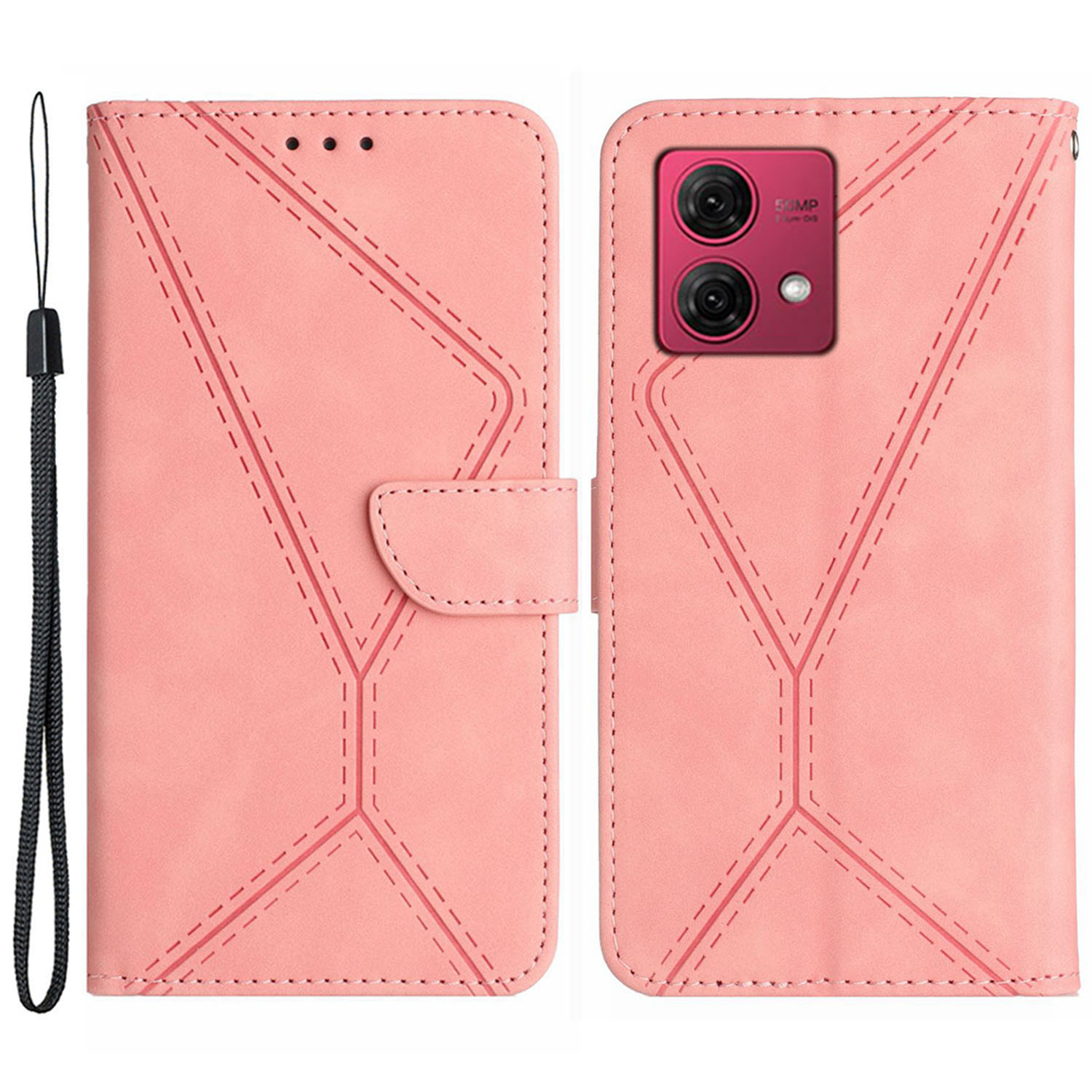 

HT05 Für Motorola Moto G84 5G PU Leder Folio Hülle Gedruckte Linien Brieftasche Telefonabdeckung - Rosa, Motorola Moto G84 5G