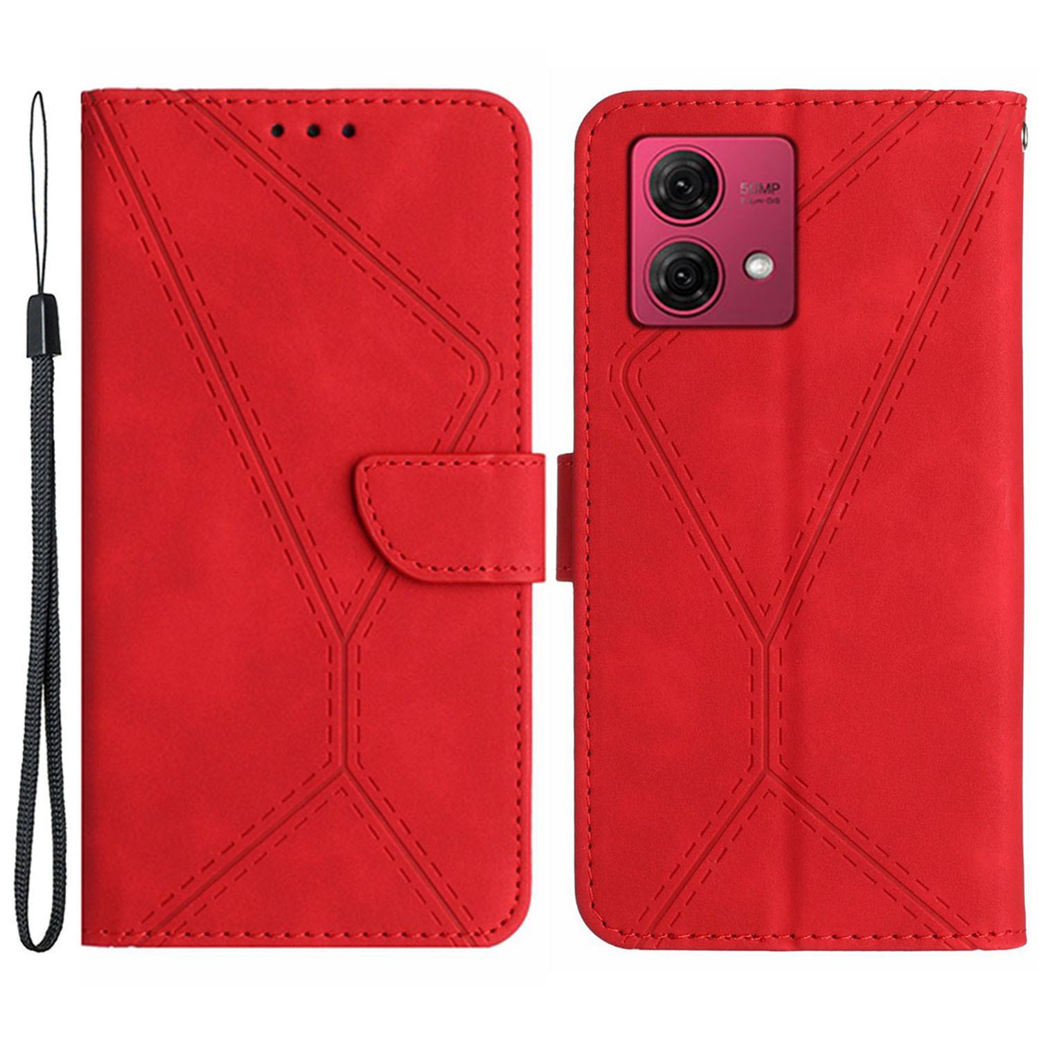 

HT05 Für Motorola Moto G84 5G PU Leder Folio Hülle Gedruckte Linien Brieftasche Telefonabdeckung - Rot, Motorola Moto G84 5G