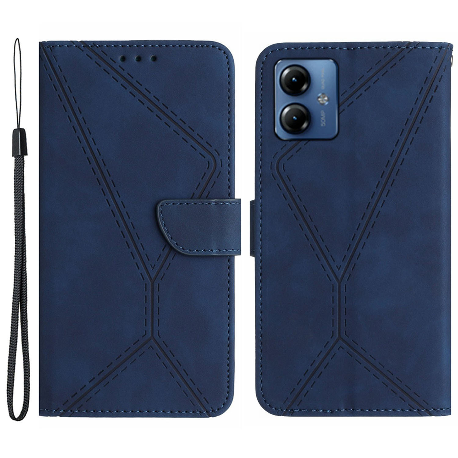 

HT05 Für Motorola Moto G54 5G PU Leder -stand Wallet Hülle Gedruckte Linie Flip Protective Telefonabdeckung - Blau, Motorola Moto G54 5G