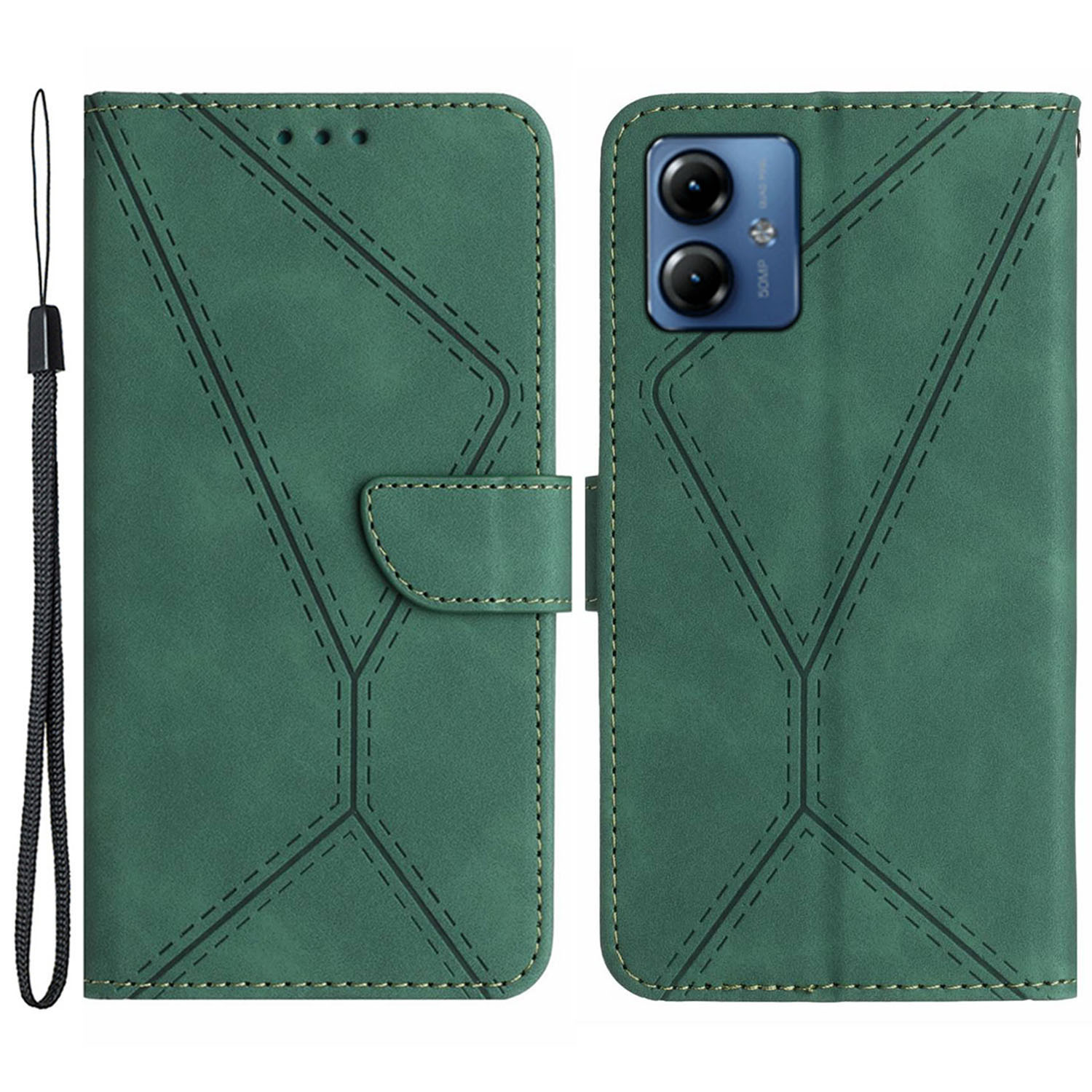 

HT05 Für Motorola Moto G54 5G PU Leder -stand Wallet Hülle Gedruckte Linie Flip Protective Telefonabdeckung - Grün, Motorola Moto G54 5G