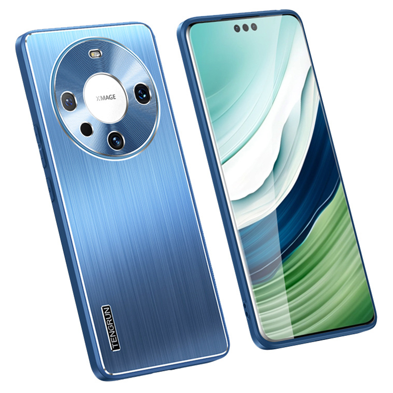 

Stoßdichtes Schlankes Gehäuse Für Huawei Mate 60 Pro Anti-drogen Gebürstete Metall+tpu Back Telefonabdeckung Mit Cd-venen-objektivschutz - Navy Blau, Huawei Mate 60 Pro