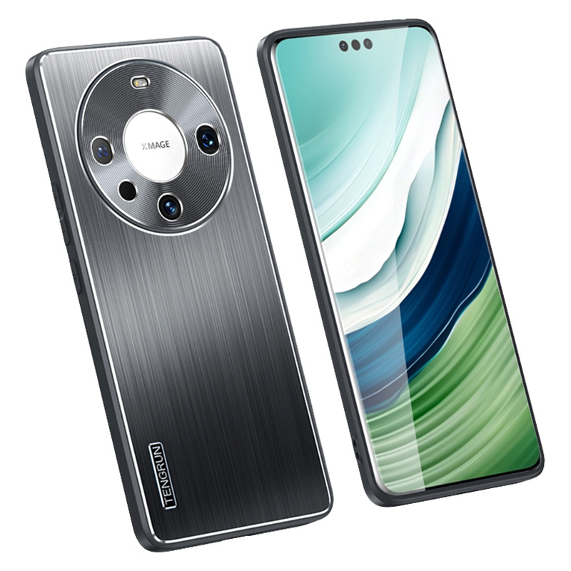 

Stoßdichtes Schlankes Gehäuse Für Huawei Mate 60 Pro Anti-drogen Gebürstete Metall+tpu Back Telefonabdeckung Mit Cd-venen-objektivschutz - Schwarz, Huawei Mate 60 Pro