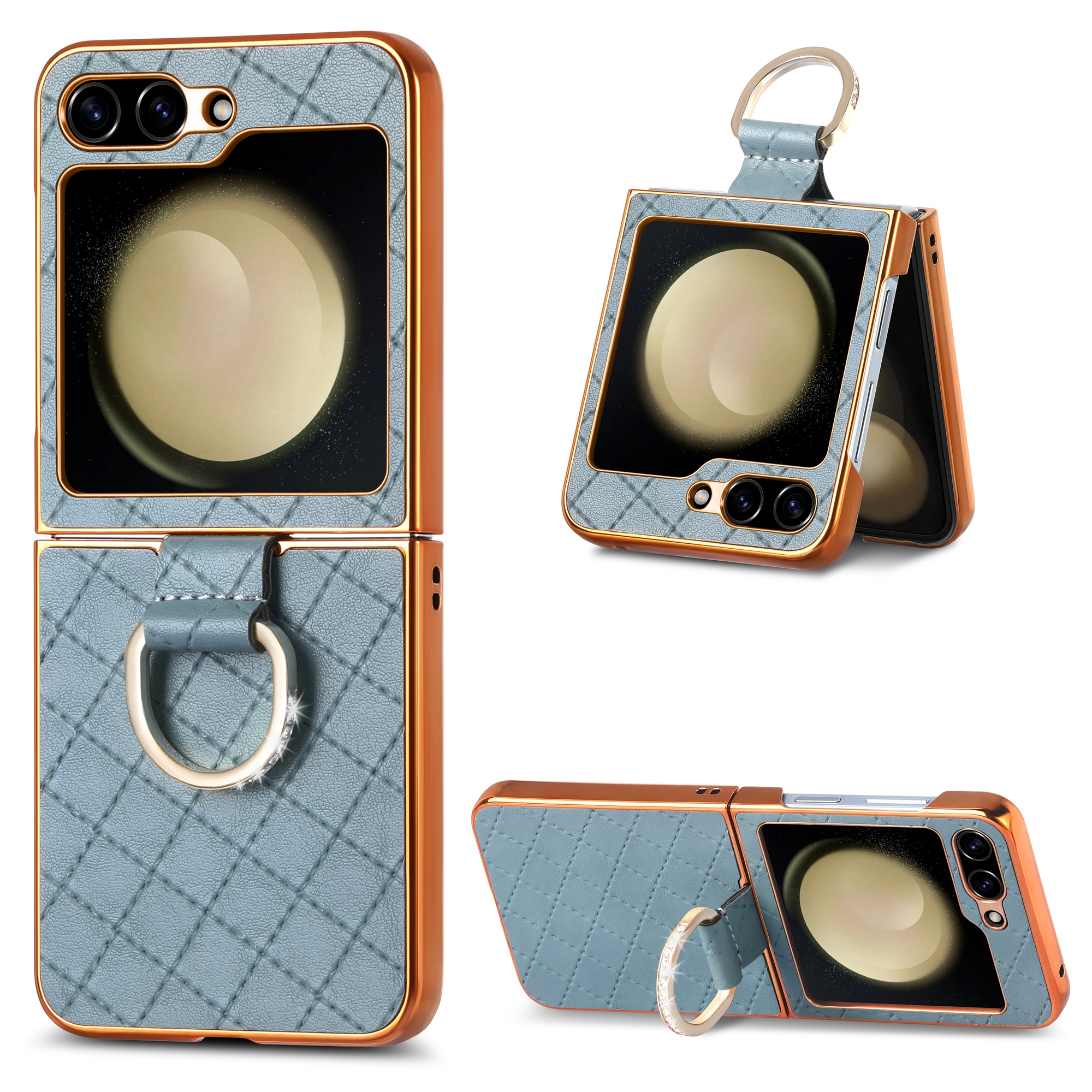 

Für Samsung Galaxy Z Flip5 5G Electroplating Phone Case Rhombus Imponed PU+PC Strass Dekoration Kickstand Cover - Blau, Galaxy Z Flip5 5G