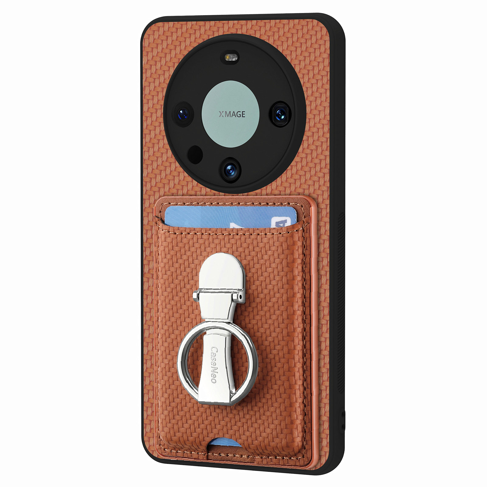 

C1-9-karten-slot-kickstand-hülle Für Huawei Mate 60 Pro Carbonfaser Textur Pu+tpu+pc-telefonabdeckung - Braun, Huawei Mate 60 Pro