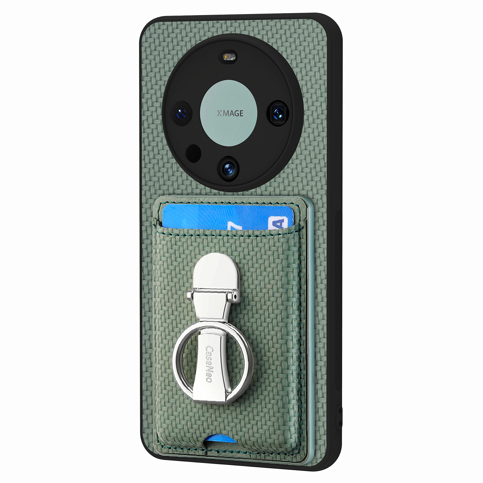 

C1-9-karten-slot-kickstand-hülle Für Huawei Mate 60 Pro Carbonfaser Textur Pu+tpu+pc-telefonabdeckung - Grün, Huawei Mate 60 Pro