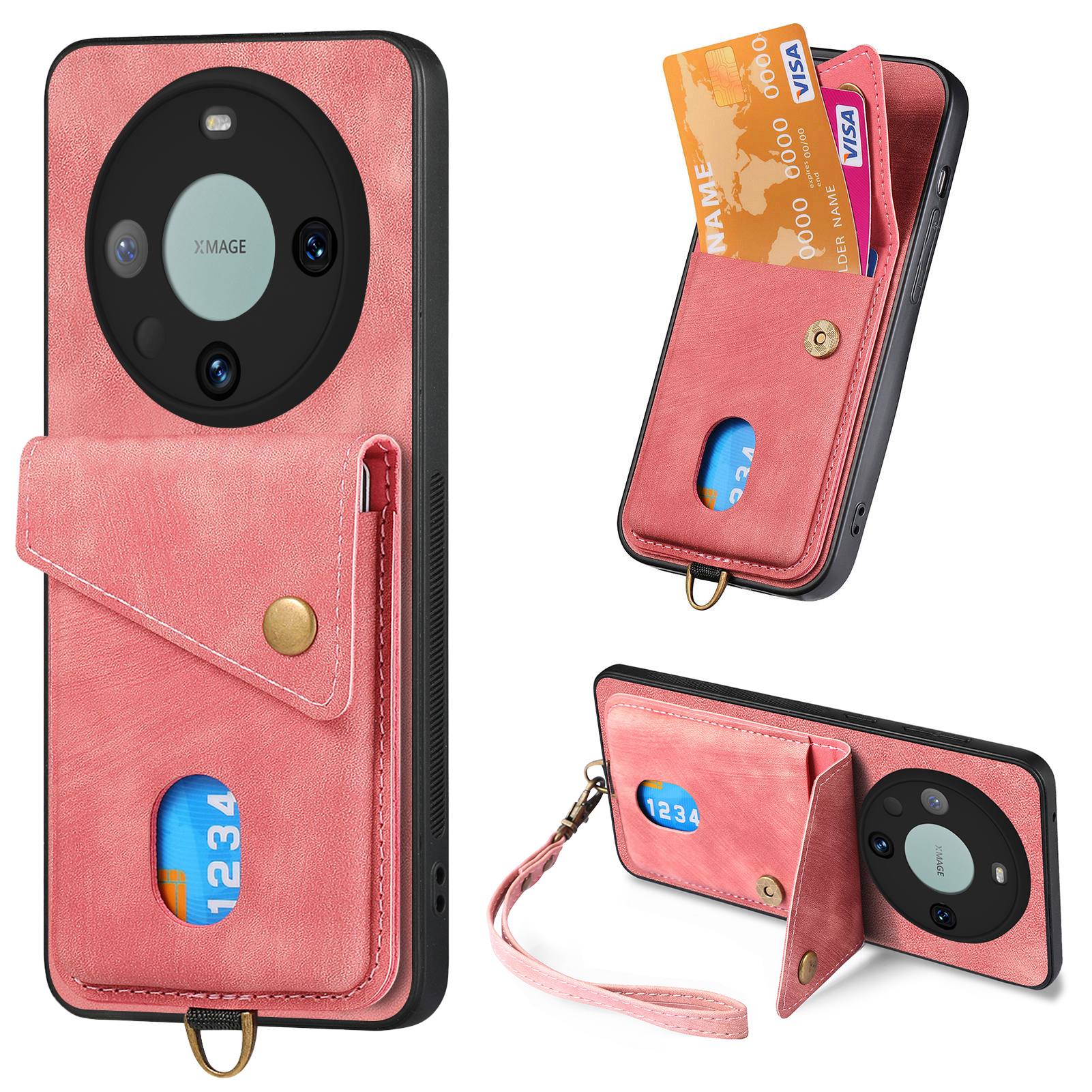 

Kartenhalter Telefon Kickstand Hülle Für Huawei Mate 60 Pro Retro PU Leder Beschichtete PC+TPU -telefonabdeckung - Rosa, Huawei Mate 60 Pro