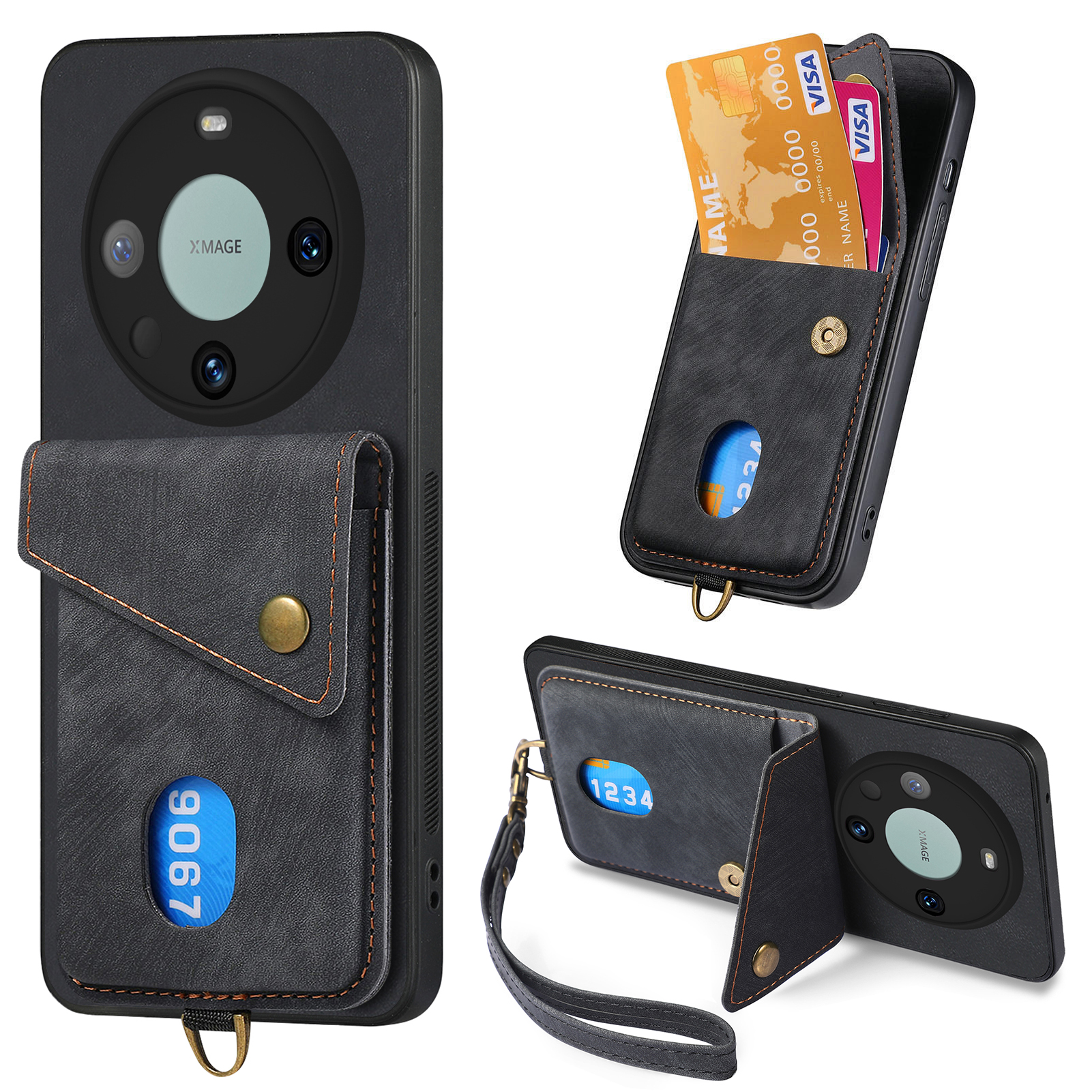 

Kartenhalter Telefon Kickstand Hülle Für Huawei Mate 60 Pro Retro PU Leder Beschichtete PC+TPU -telefonabdeckung - Schwarz, Huawei Mate 60 Pro