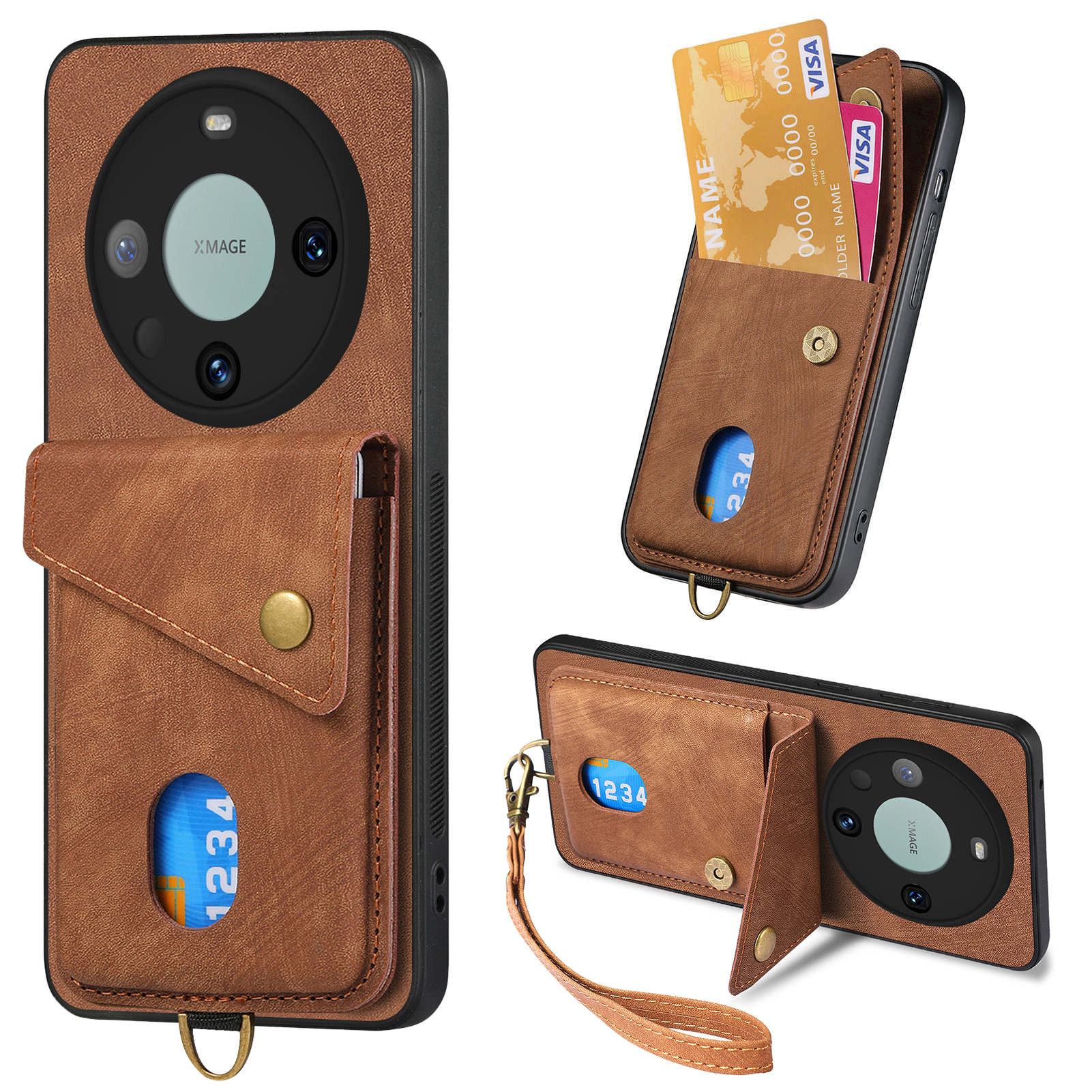 

Kartenhalter Telefon Kickstand Hülle Für Huawei Mate 60 Pro Retro PU Leder Beschichtete PC+TPU -telefonabdeckung - Braun, Huawei Mate 60 Pro