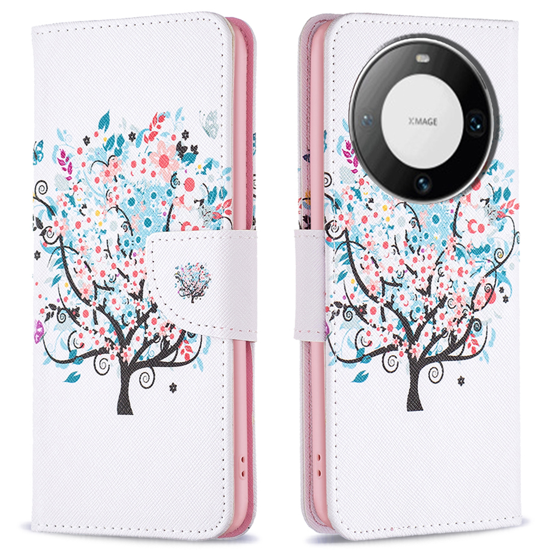 

PU Leder Folio Hülle Für Huawei Mate 60 Pro / Mate 60 Pro+, Muster Druckstills Brieftasche Telefonabdeckung - Blumenbaum, Huawei Mate 60 Pro