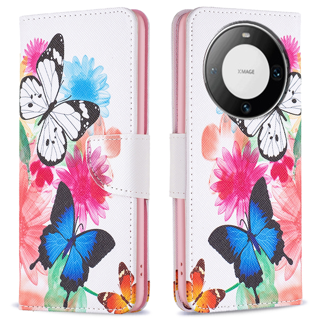 

PU Leder Folio Hülle Für Huawei Mate 60 Pro / Mate 60 Pro+, Muster Druckstills Brieftasche Telefonabdeckung - Zwei Schmetterlinge, Huawei Mate 60 Pro