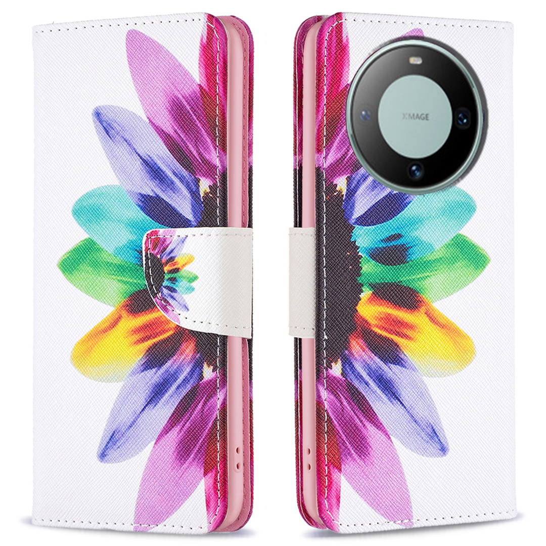 

PU Leder -telefonhülle Für Huawei Mate 60, Ständer Brieftaschenmusterdruckabdeckung - Sonnenblume, Huawei Mate 60