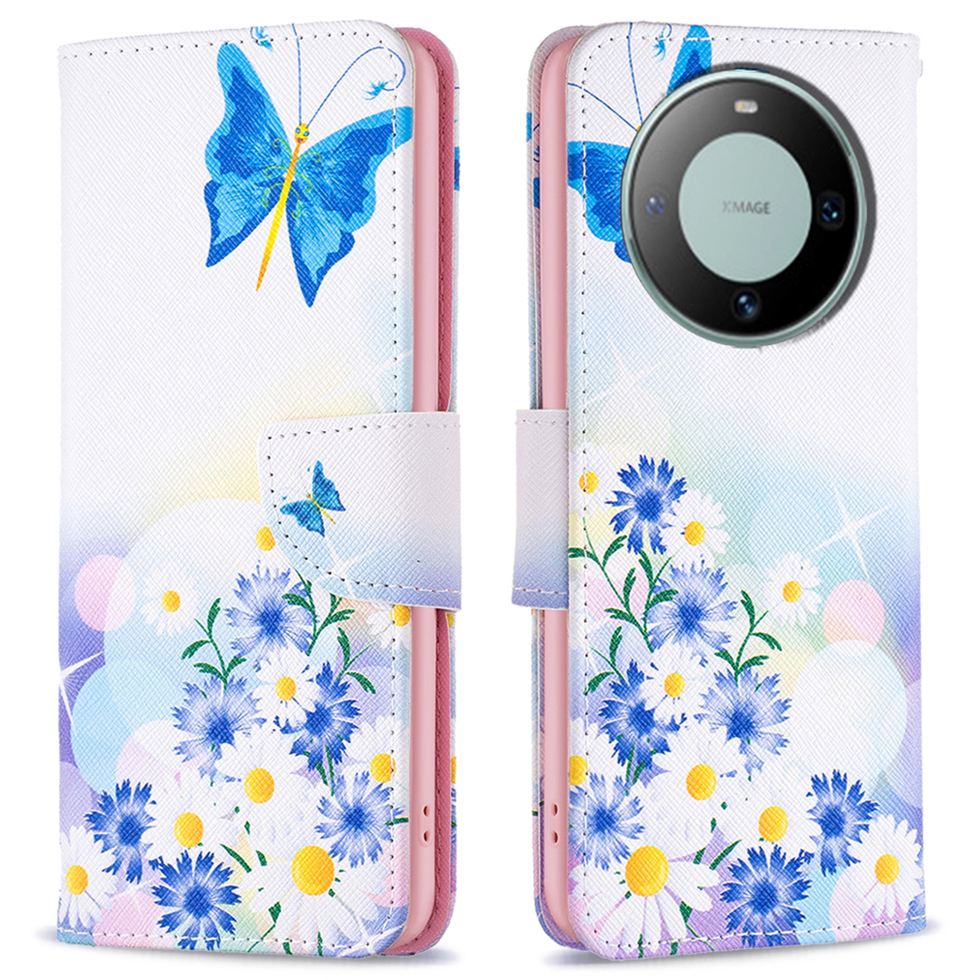 

PU Leder -telefonhülle Für Huawei Mate 60, Ständer Brieftaschenmusterdruckabdeckung - Schmetterling Und Blumen, Huawei Mate 60
