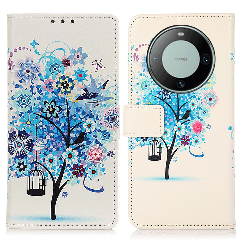 

Für Huawei Mate 60 Musterdruck Voll Eingewickelter PU Leder -telefonhülle Wallet Stand Cover - Blauer Baum, Huawei Mate 60
