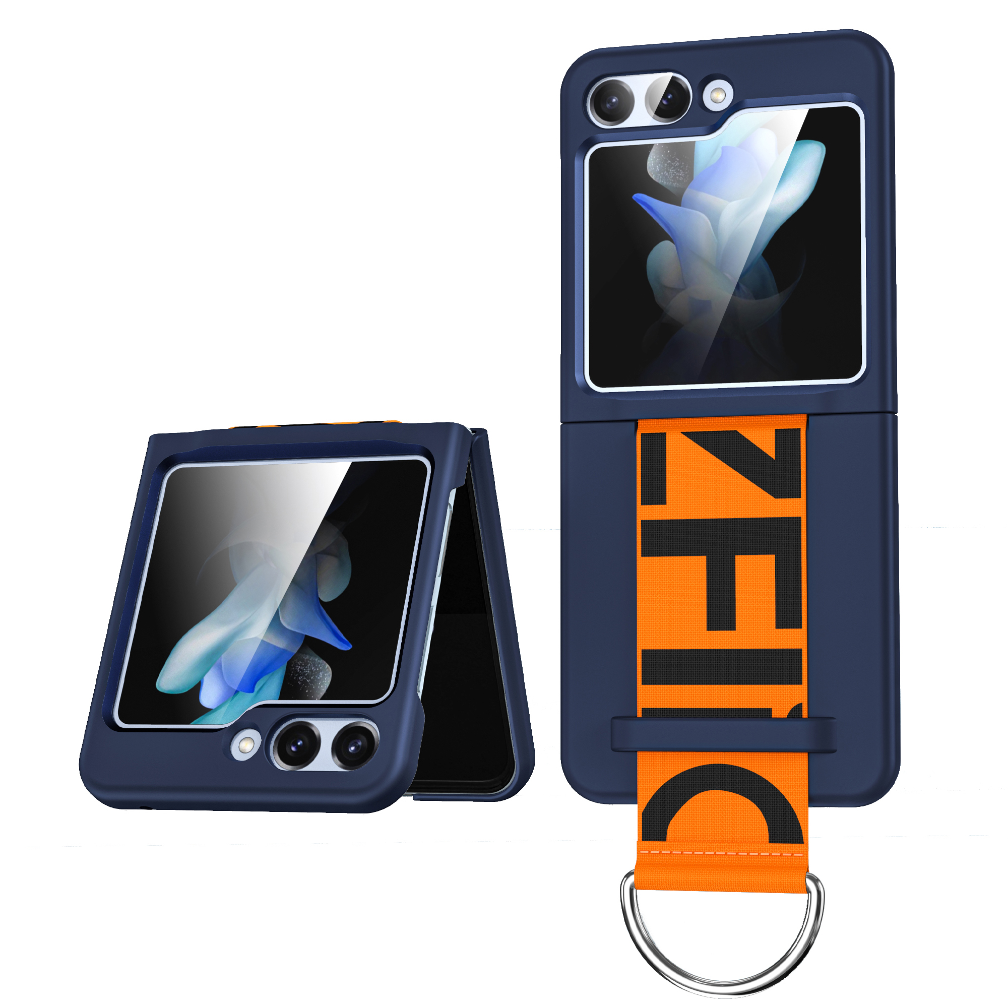 

Stoßdicht Slim Hülle Für Samsung Galaxy Z Flip5 5G Matt Handgurt Hardpc Phone Hülle Mit Metallringschnalle - Schwarz, Galaxy Z Flip5 5G