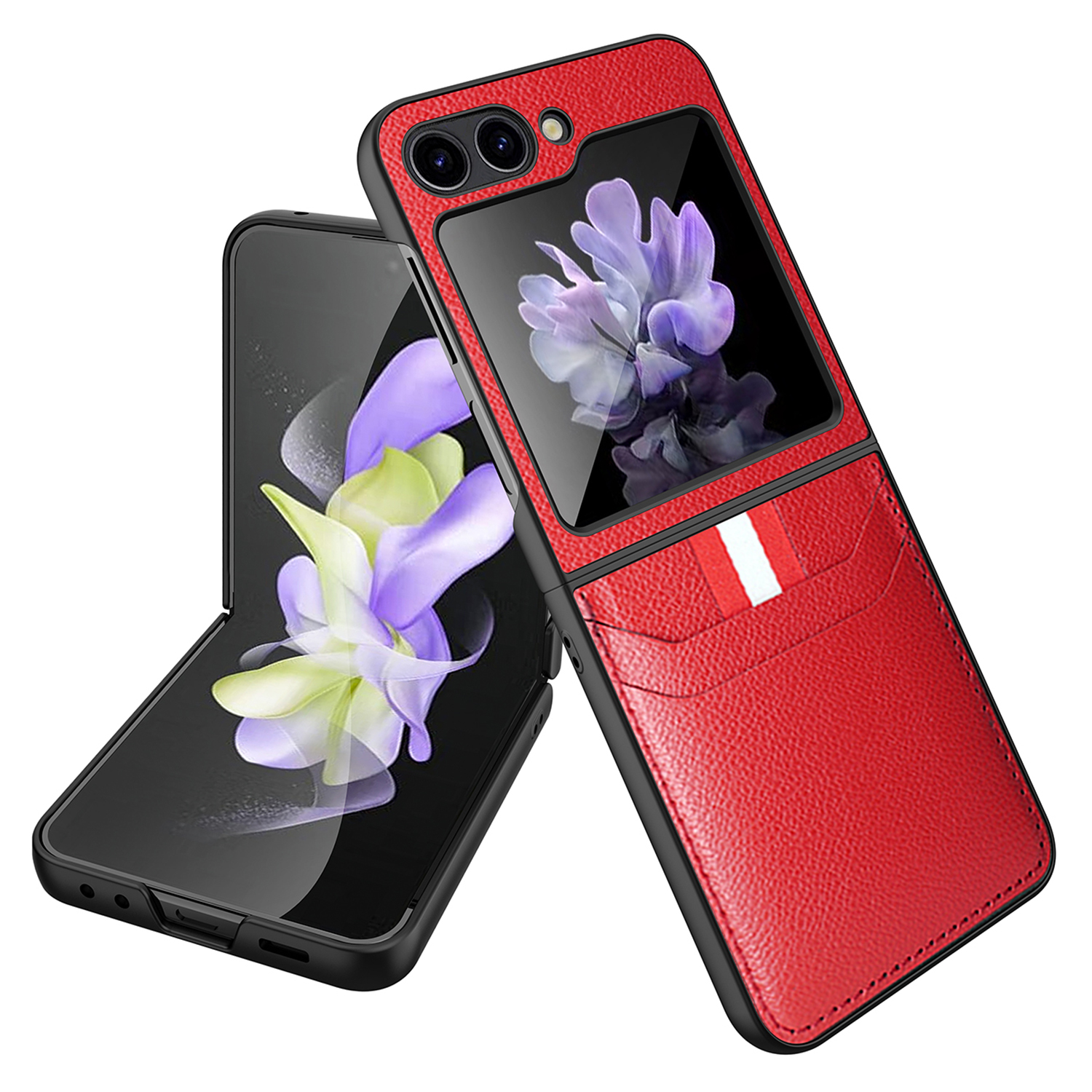 

Hartes PC -telefongehäuse Für Samsung Galaxy Z Flip5 5G Kartenschlitzschlitz Schocksicherer Abdeckung Mit Temperaturglas Kleiner Siebschildfilm - Rot, Galaxy Z Flip5 5G