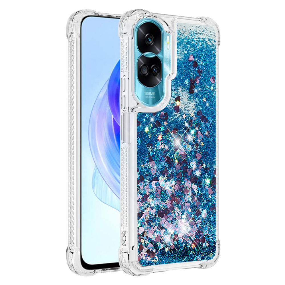 

YB Quicksand Series-1 Glitter Telefon Hülle Für Honor 90 Lite 5g, Moving Shiny TPU Cover - Blau / Herzen, Honor 90 Lite 5G