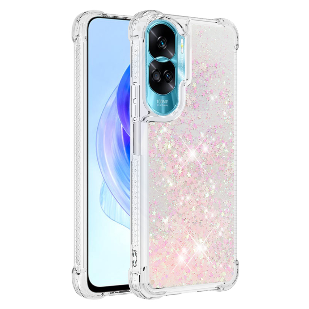

YB Quicksand Series-1 Glitter Telefon Hülle Für Honor 90 Lite 5g, Moving Shiny TPU Cover - Rosa / Pentagramme, Honor 90 Lite 5G