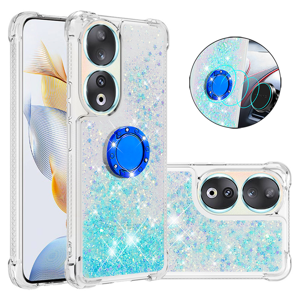 

YB Quicksand Series-7 Für Honor 90 Flüssigglitter-pailletten TPU Case Kickstand Telefonabdeckung - Blau / Pentagramm, Honor 90