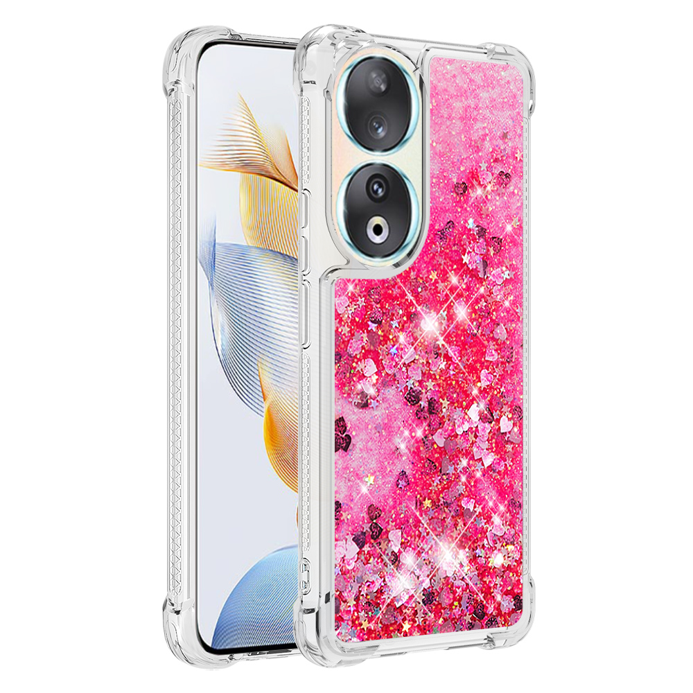 

YB Quicksand Series-1 Glitter Telefon Hülle Für Honor 90 Anti-Drop Bewegt Glänzende Weiche Tpu-abdeckung - Rosa / Herzen, Honor 90