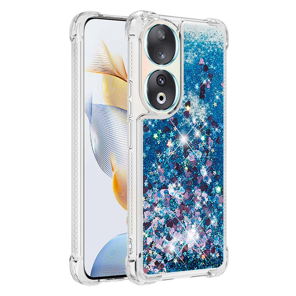 

YB Quicksand Series-1 Glitter Telefon Hülle Für Honor 90 Anti-Drop Bewegt Glänzende Weiche Tpu-abdeckung - Blau / Herzen, Honor 90