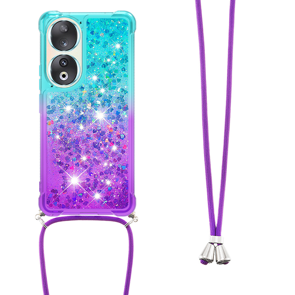 

YB Quicksand Series-6 Glitter Gradient Telefonkoffer Für Honor 90 Wasserfall Anti-Drop Soft TPU Cover Mit Lanyard - Himmelblau+lila, Honor 90