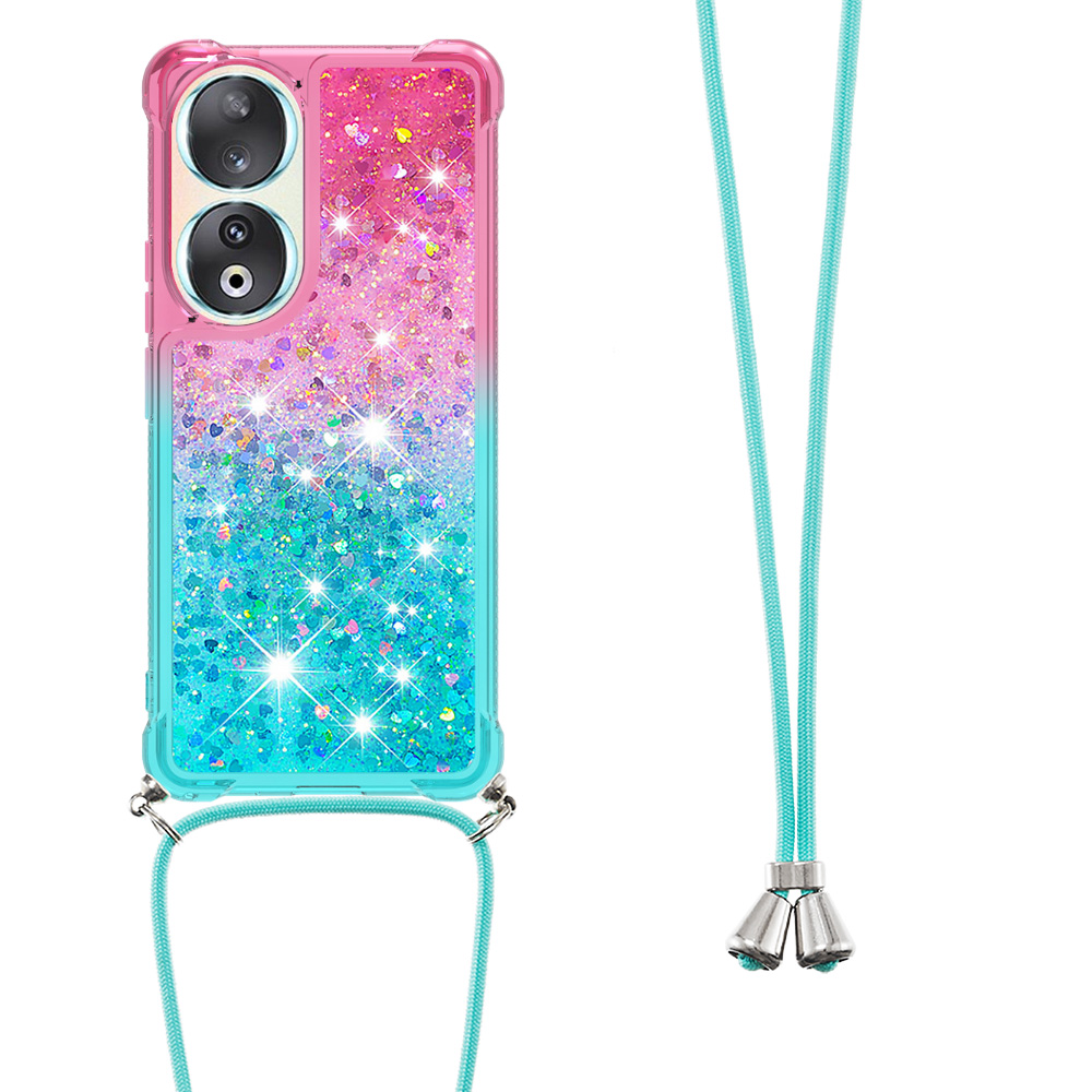 

YB Quicksand Series-6 Glitter Gradient Telefonkoffer Für Honor 90 Wasserfall Anti-Drop Soft TPU Cover Mit Lanyard - Pink+himmelblau, Honor 90