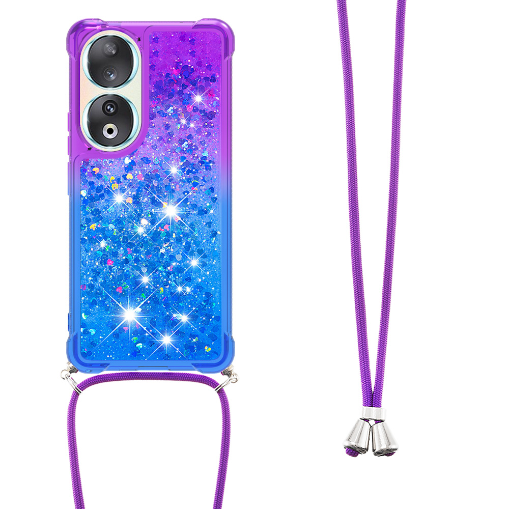 

YB Quicksand Series-6 Glitter Gradient Telefonkoffer Für Honor 90 Wasserfall Anti-Drop Soft TPU Cover Mit Lanyard - Lila+himmelblau, Honor 90