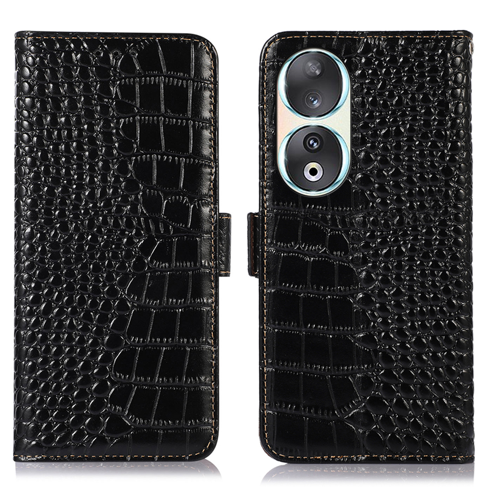 

RFID -blockierkoffer Für Ehren 90 Echte Kuh Leder -handy -brieftaschenabdeckung Mit Ständer - Schwarz, Honor 90