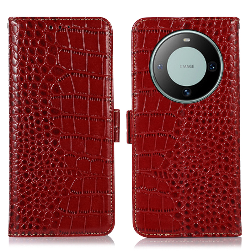 

RFID -blockierungsbrieftasche Hülle Für Huawei Mate 60 Crocodile Textur Echte Kuhleder -telefonabdeckung - Rot, Huawei Mate 60