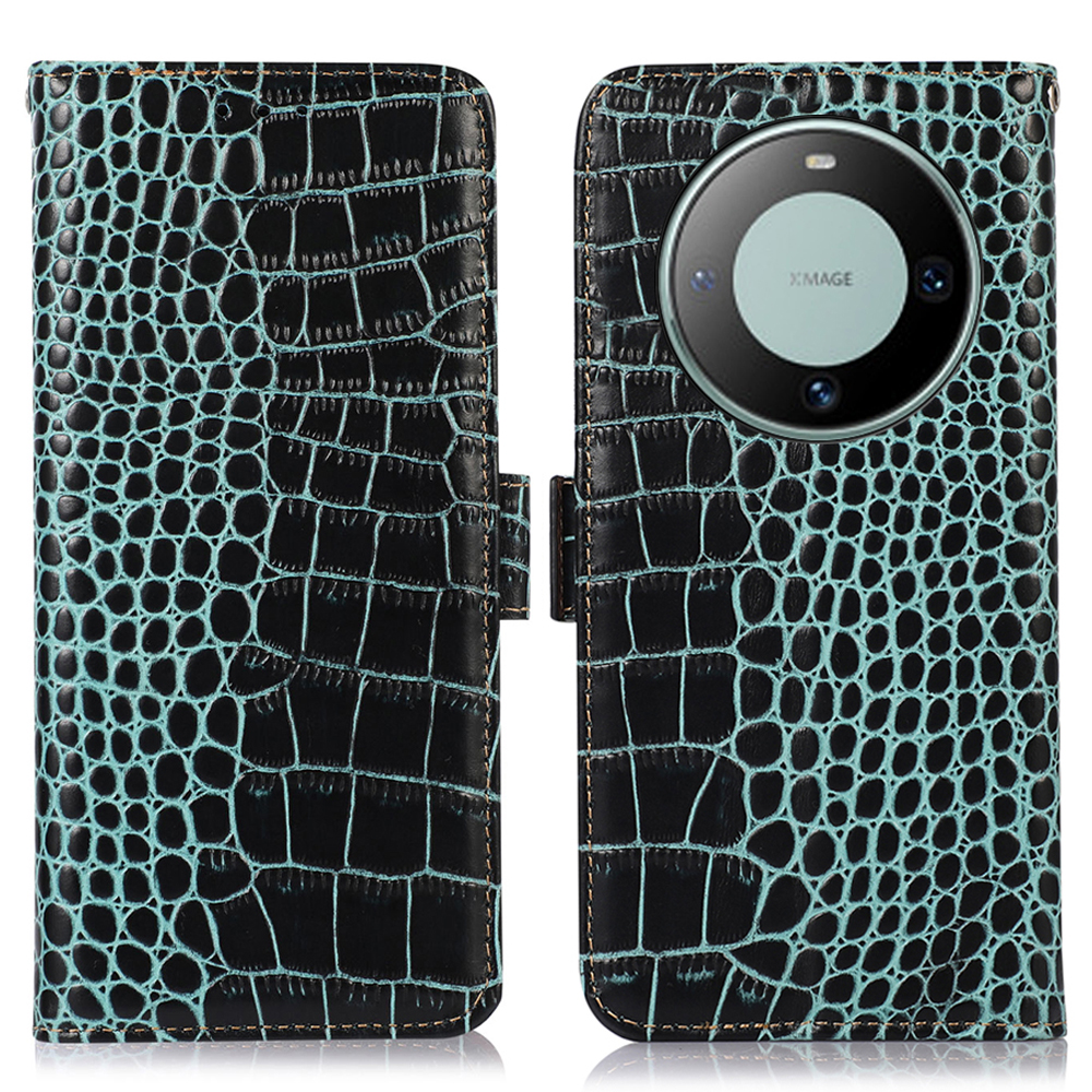 

RFID -blockierungsbrieftasche Hülle Für Huawei Mate 60 Crocodile Textur Echte Kuhleder -telefonabdeckung - Grün, Huawei Mate 60