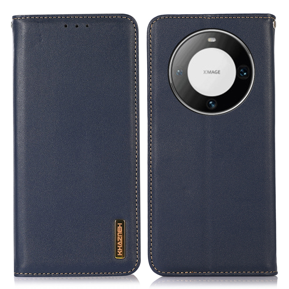 

Khazneh Für Huawei Mate 60 Pro Nappa Textur RFID Blocking Wallet Cover Echtes Cowhide Lederstand Hülle - Blau, Huawei Mate 60 Pro