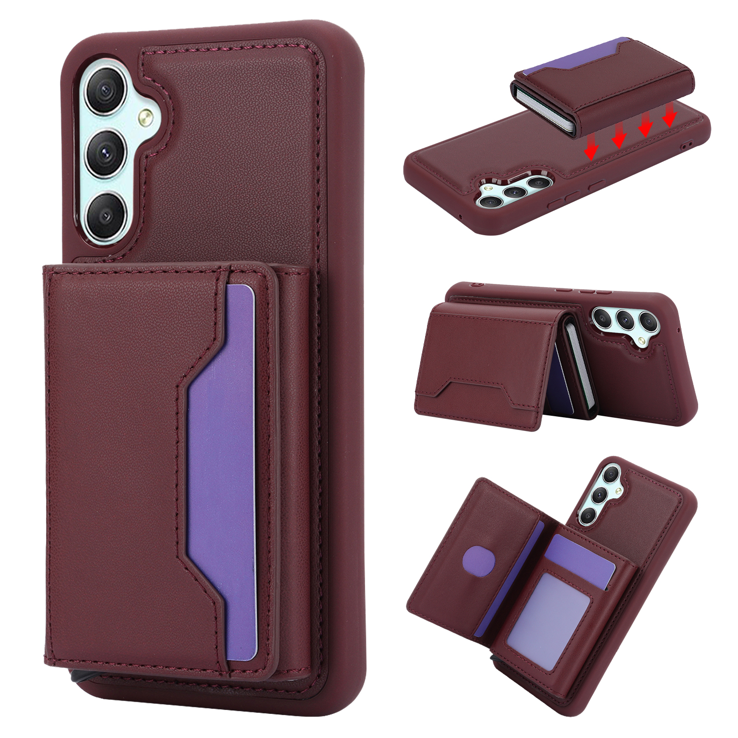 

Für Samsung Galaxy A14 5G / 4G Rfid-blockierungs-kickstand-telefonabdeckung Mit Abnehmbarer Pop-up-kartenkoffer - Weinrot, Galaxy A14 5G