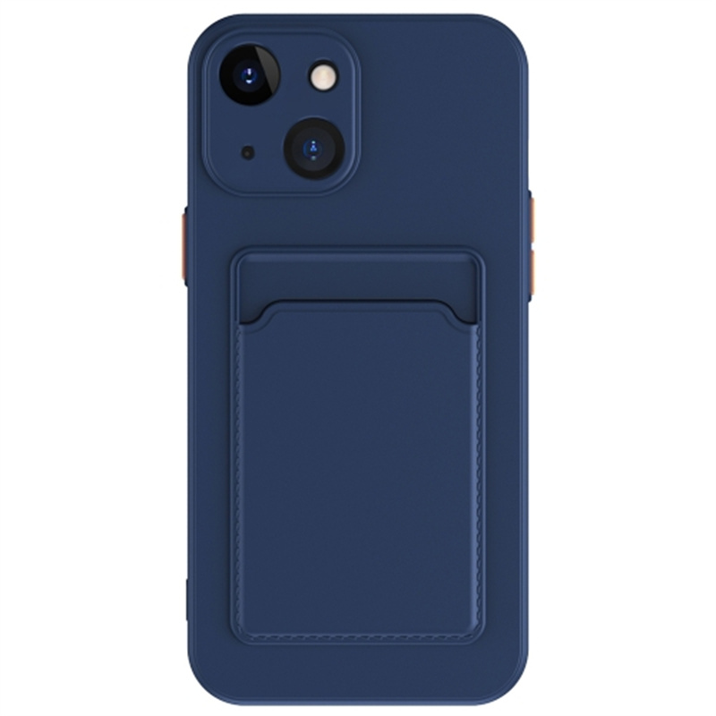 Anti-Scratch Phone Case for iPhone 15 Plus Pure Color Soft TPU Phone Cover with Card Holder - Dark Blue