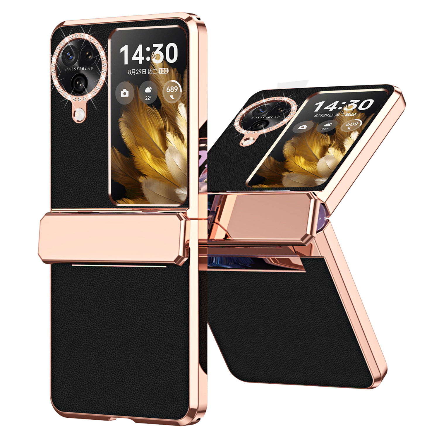 

Für Oppo Finden Sie N3 Flip 5G Drop-proof PU Leder+pc-hülle Anti-fingerabdruck-elektroplatten-telefonabdeckung - Schwarz, Oppo Find N3 Flip 5G