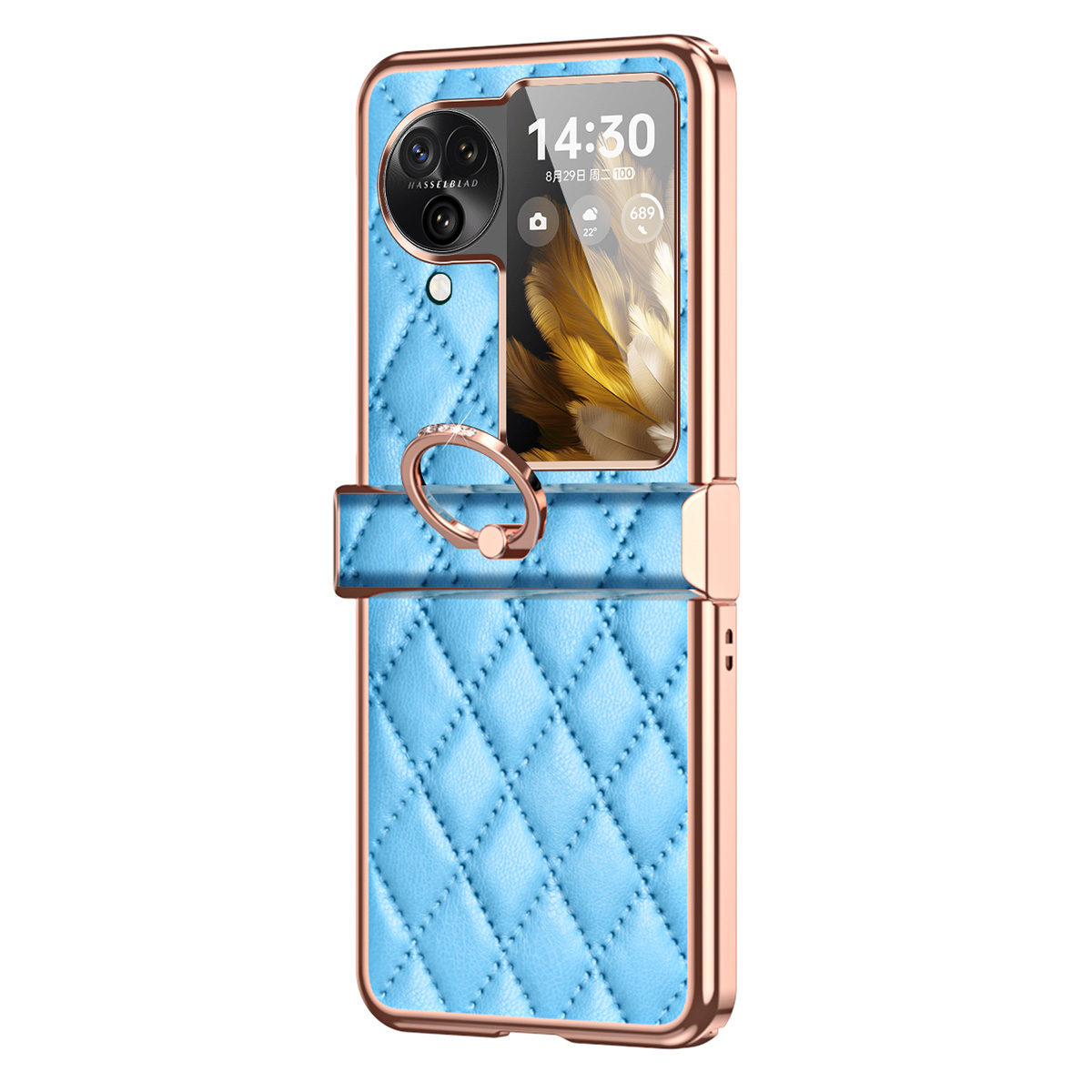 

Für Oppo Finden Sie N3 Flip 5G PU Lederbeschichtete PC -hülle Elektroplieren Rhombusmuster Kickstand Telefonabdeckung - Blau, Oppo Find N3 Flip 5G