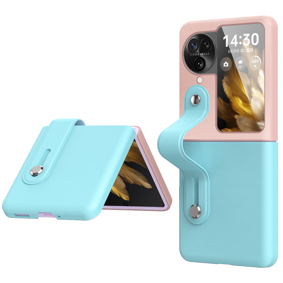 

PU+PC -telefonkoffer Für Oppo Finden Sie N3 Flip 5G Dual Farb Design Armband Kick -stand -telefonabdeckung - Baby Blau+pink, Oppo Find N3 Flip 5G