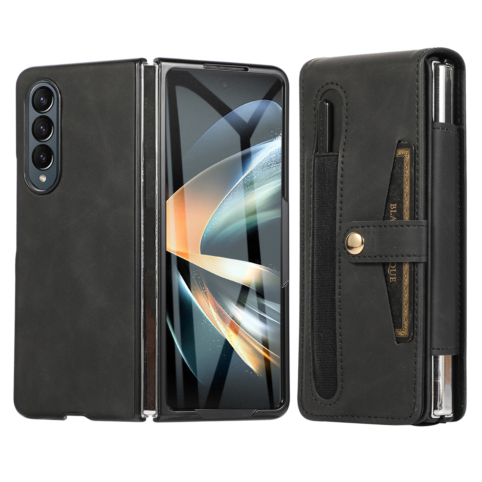 

PC + PU Leder-telefonhülle Für Samsung Galaxy Z Fold3 5G Anti-scratch-glasfilm Cover Mit Styluskartenhalter - Schwarz, Galaxy Z Fold3 5G