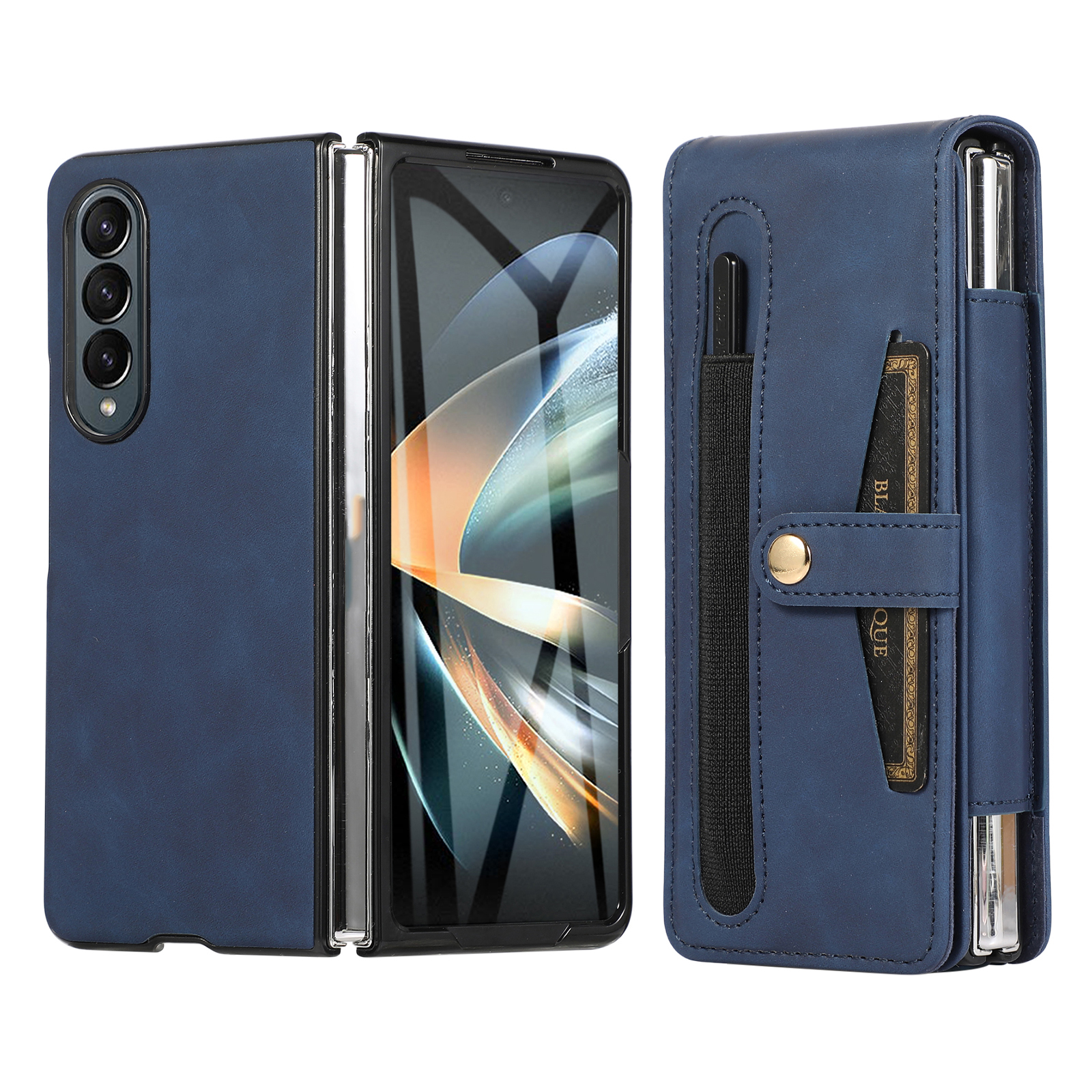 

PC + PU Leder-telefonhülle Für Samsung Galaxy Z Fold3 5G Anti-scratch-glasfilm Cover Mit Styluskartenhalter - Blau, Galaxy Z Fold3 5G