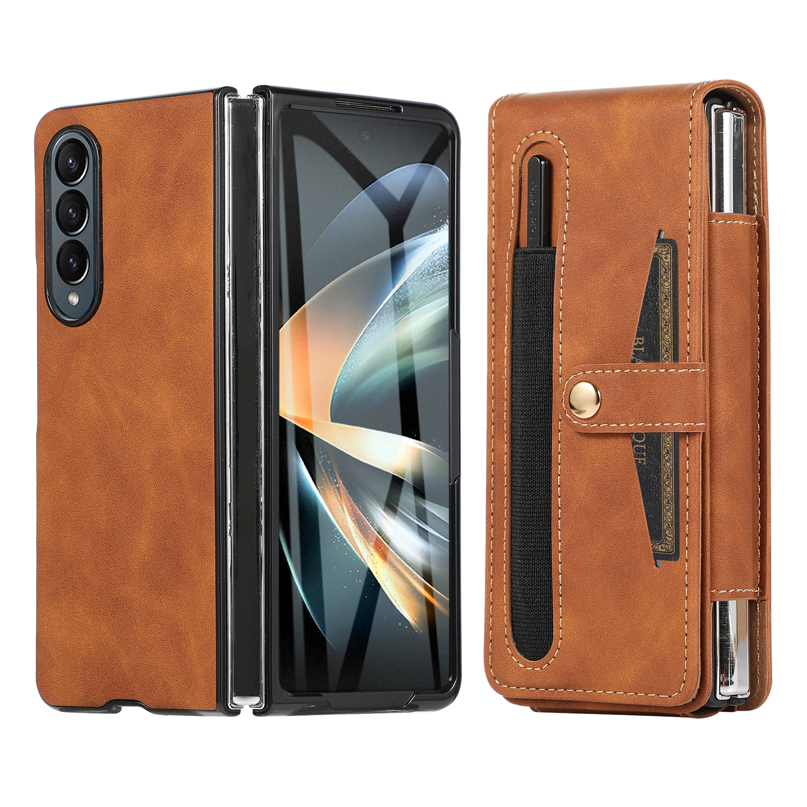 

PC + PU Leder-telefonhülle Für Samsung Galaxy Z Fold3 5G Anti-scratch-glasfilm Cover Mit Styluskartenhalter - Braun, Galaxy Z Fold3 5G