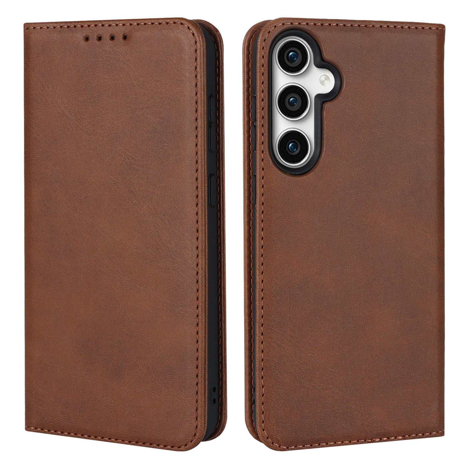 

Für Samsung Galaxy S23 fe Kälbertextur Anti-fall-hülle Leder-brieftasche Telefonabdeckung - Dunkelbraun, Galaxy S23 FE