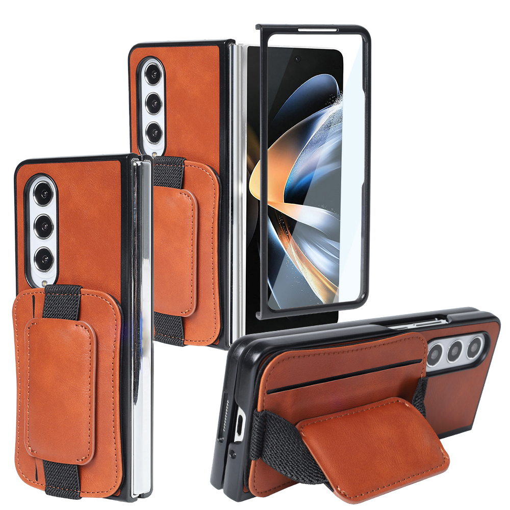 

Für Samsung Galaxy Z Fold3 5G Hülle Rotierende Kickstand -kartenhalter -schutzabdeckung - Braun, Galaxy Z Fold3 5G