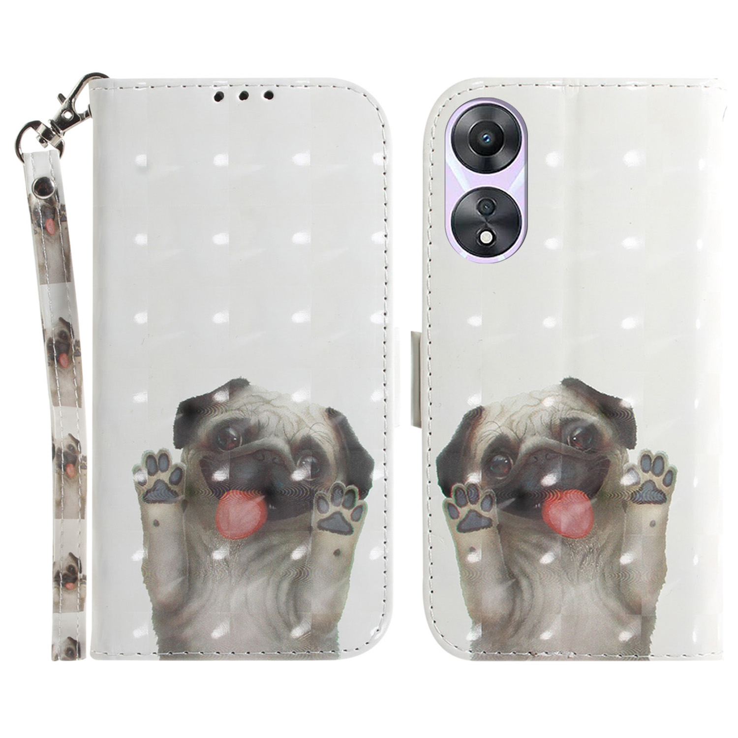 

Für Oppo A78 4G Hülle PU Leder Muster Ständer Telefonabdeckung - Mops, Oppo A78 4G