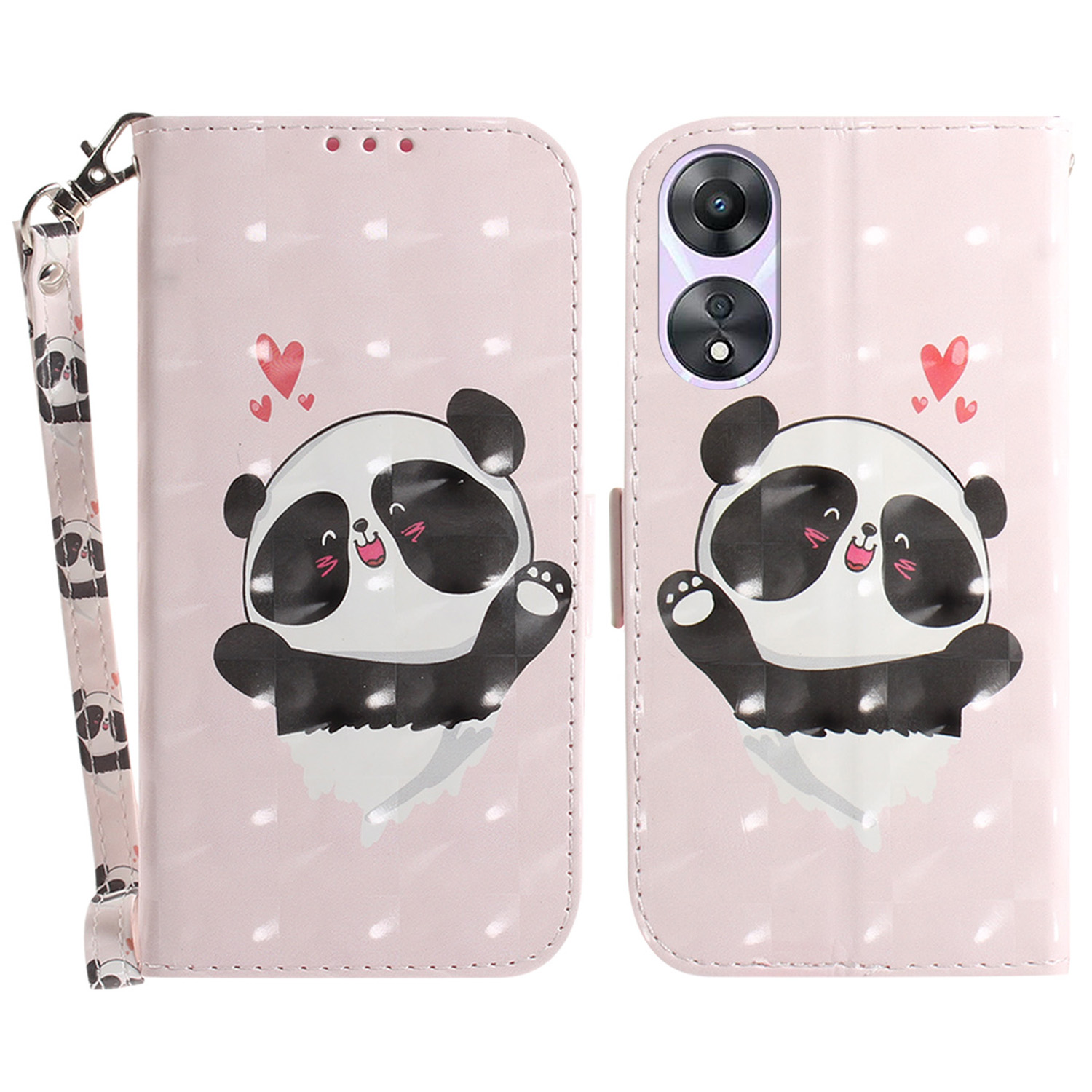 

Für Oppo A78 4G Hülle PU Leder Muster Ständer Telefonabdeckung - Liebe Herz Panda, Oppo A78 4G