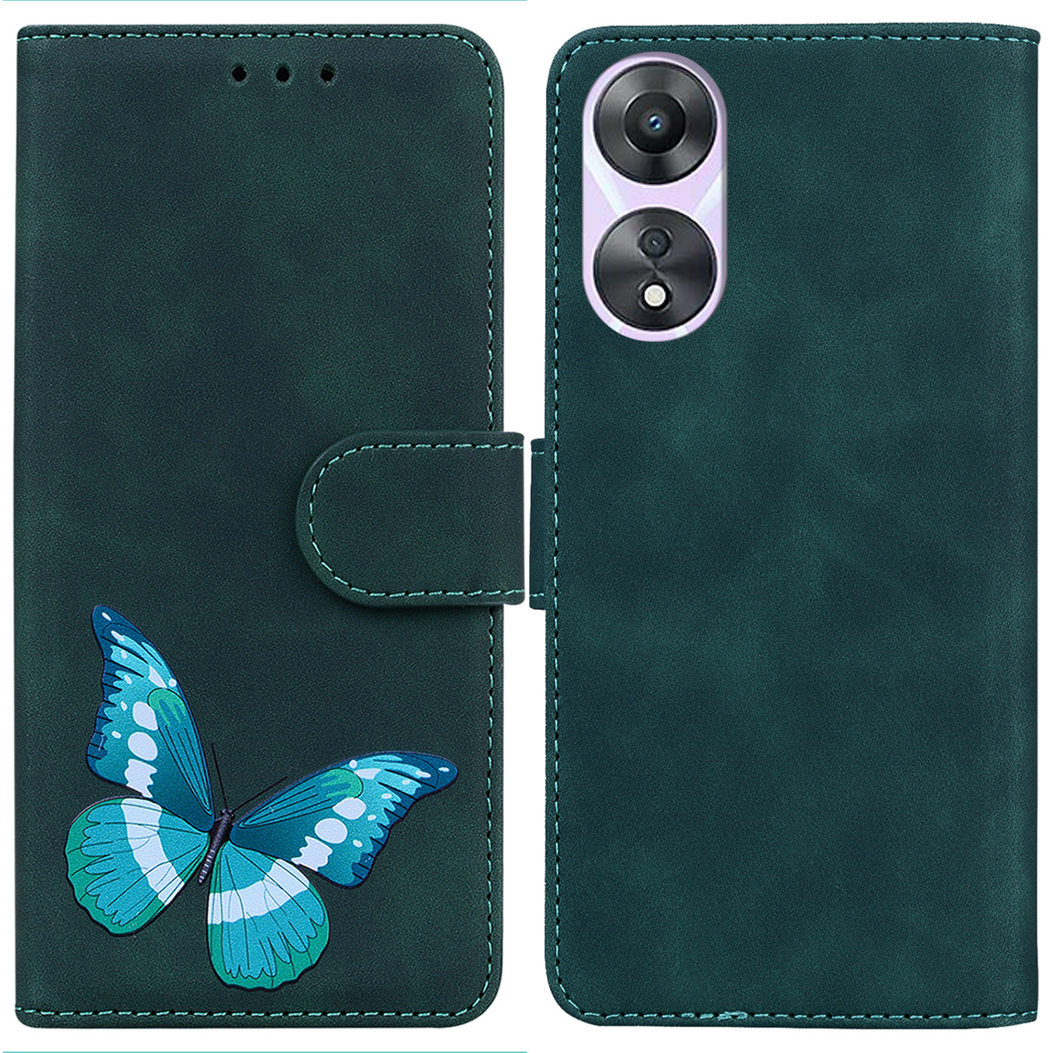 

Für Oppo A78 4G PU Leder Brieftaschenabdeckung Kratzfestem Schmetterlingsdruckständer Telefonhülle - Grün, Oppo A78 4G
