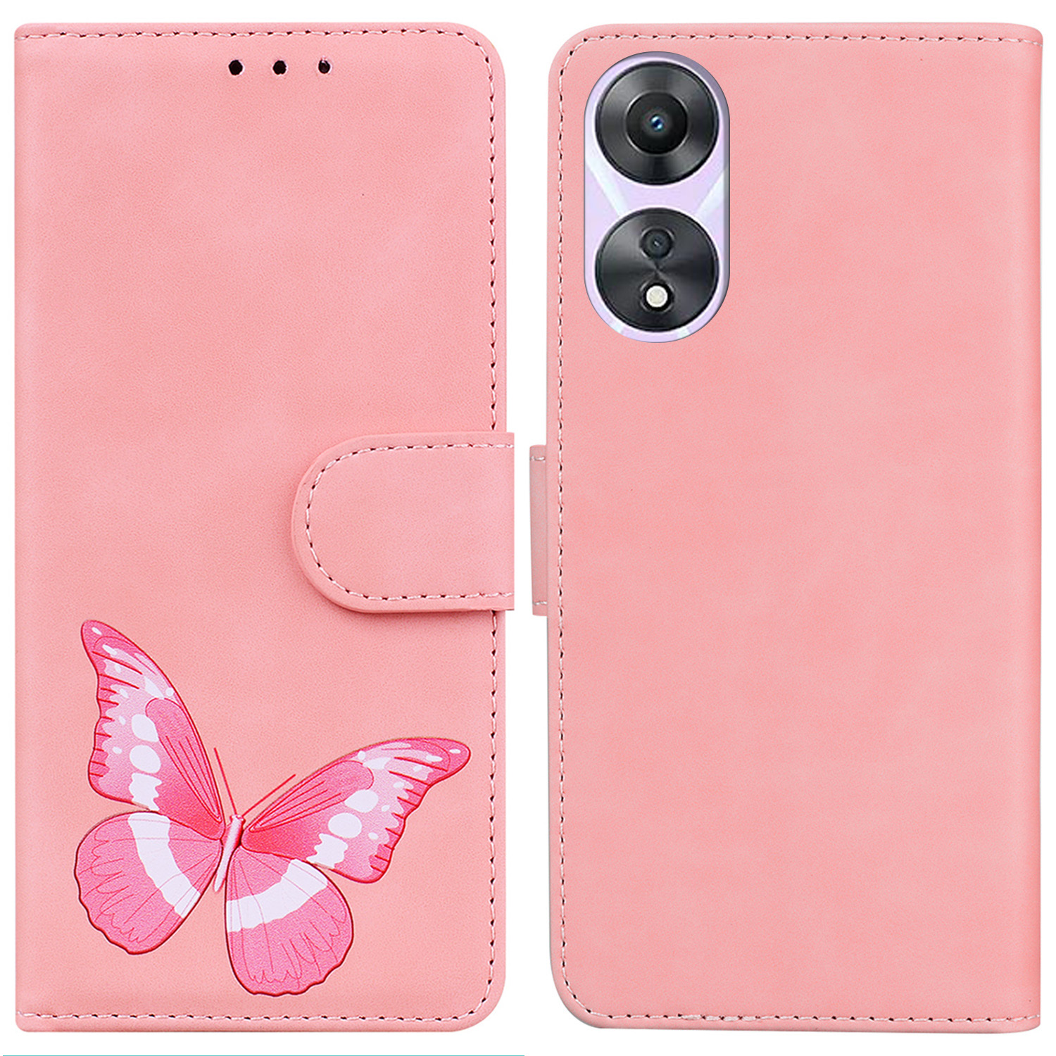 

Für Oppo A58 4G Drop Widerstandsfähige Schmetterlingsdruckstilltaschen Brieftaschenhülle Leder -telefonabdeckung - Rosa, Oppo A58 4G