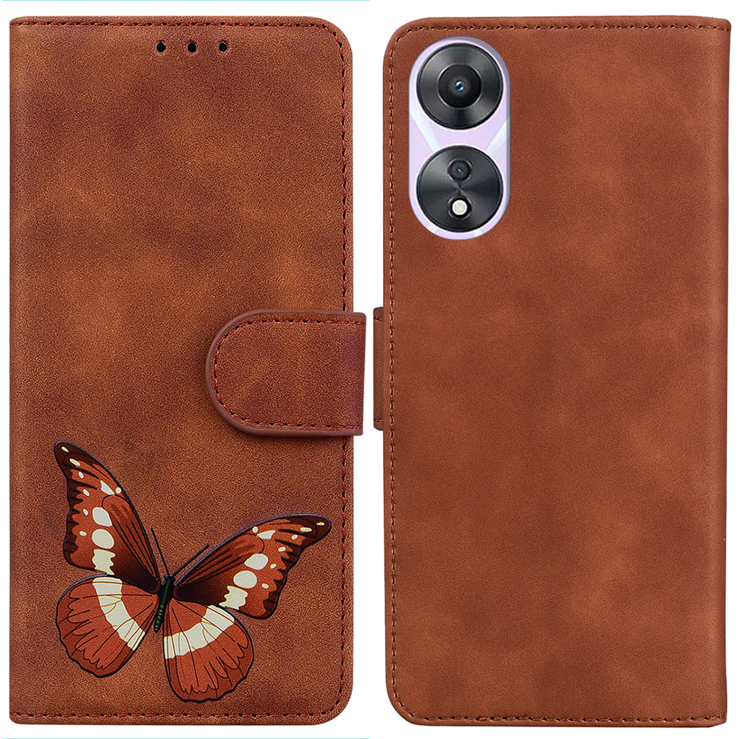 

Für Oppo A58 4G Drop Widerstandsfähige Schmetterlingsdruckstilltaschen Brieftaschenhülle Leder -telefonabdeckung - Braun, Oppo A58 4G